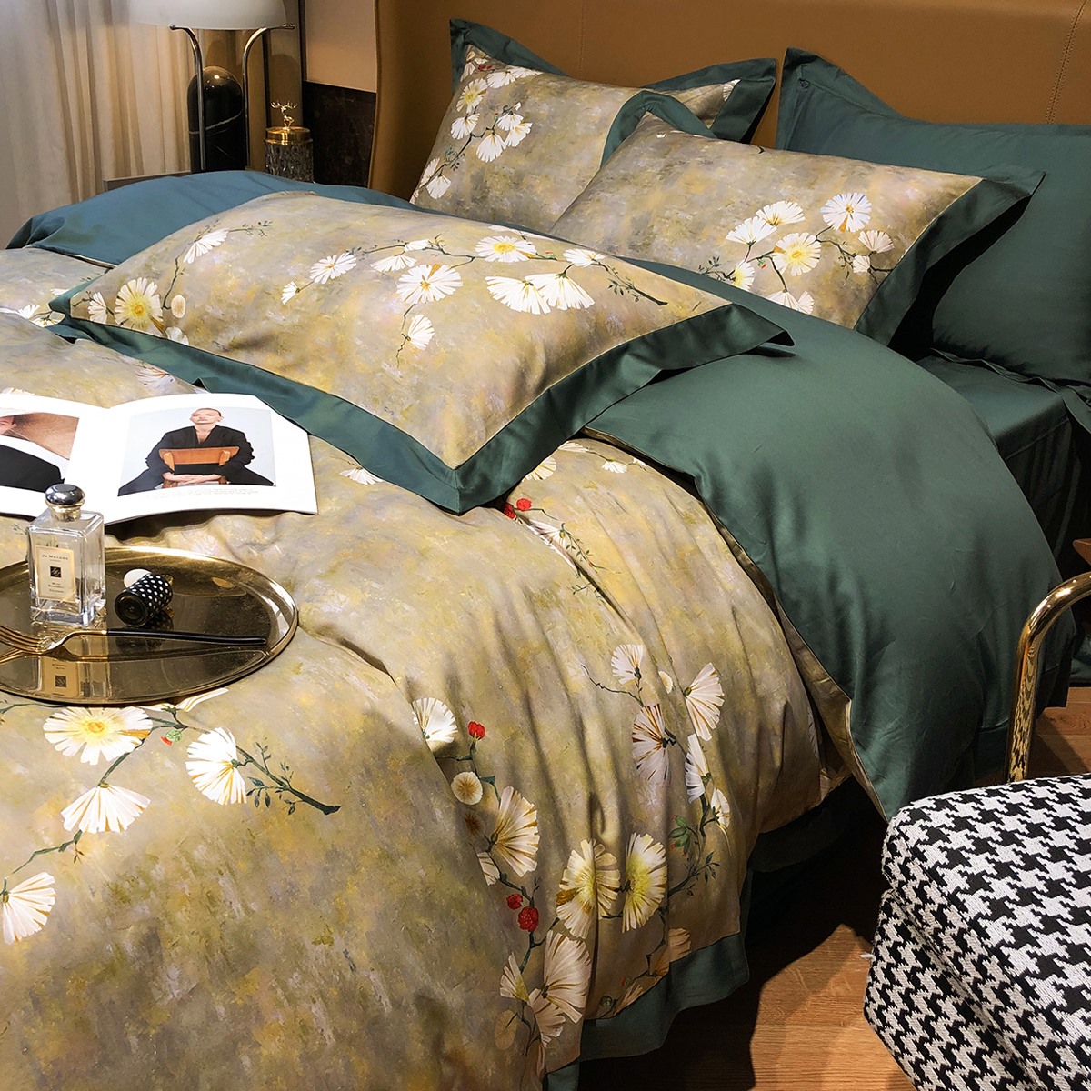 Baijia-lovers light and luxurious 120 long suede cotton printed four sets full cotton pure cotton linen quilt cover 1 8m bedding