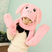 Childrens hats childrens warm in autumn and winter rabbit ears scarves gloves one boy ear collar cute tide