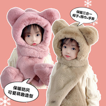 Net red bear ear hat children autumn and winter cute scarf scarf gloves integrated wind student male children children and girls