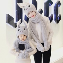 Douyin with net red rabbit ears will move hat female autumn and winter children rabbit ear hat scarf one girl