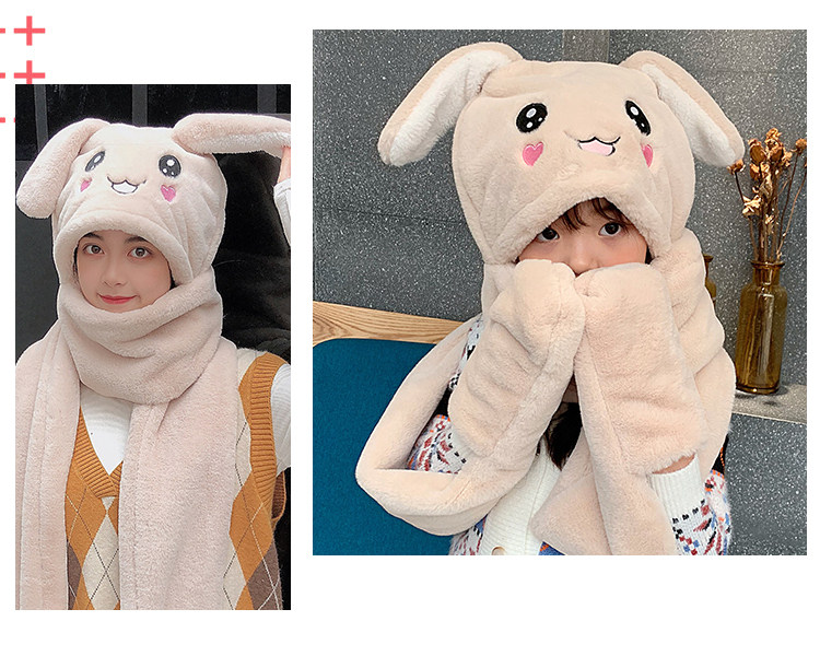 2022新款兔耳朵会动帽子女秋冬季儿童围脖围巾手套三件套一体女童详情14