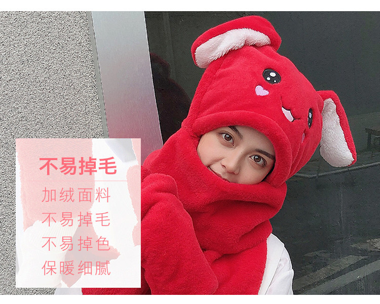 2022新款兔耳朵会动帽子女秋冬季儿童围脖围巾手套三件套一体女童详情7
