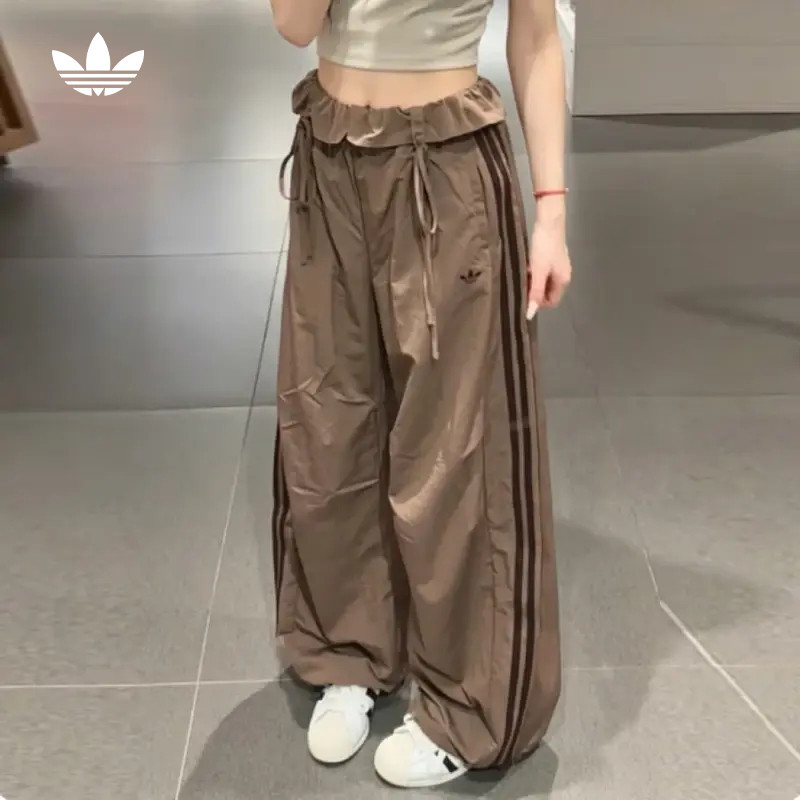 Adidas Adidas Trefoil Curved Hem Pants Autumn Women's Woven Loose Brown Bottoms W Long Pants Ld6430