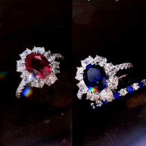 PT950 Platinum Import Group Inlaid Mosanstone Sun Flowers Ruby Diamond Ring Pure Silver 2 Carat Blue Diamond Ring Ring