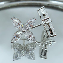PT950 platinum USA imports D color mosanstone group inlaid with diamond four leaves of flower ear nail pure silver drop temperament ear decoration