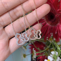 18K Rose Gold Import Mosandrill Twin Gourd Necklace AU750 Platinum Lock Bone Hollowed-out Pendant Liu Poetry Poetry Identical