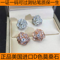 PT950 platinum imported D color moisanshi 18K rose gold Camellia Super fairy rose full of diamond temperament earrings