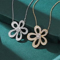 18K rose gold USA imports D color mosanstone wide version large flower necklace light lavish platinum full drill with collarbone chain