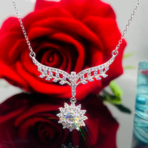 Pure PT950 Platinum Import D Color Mosanstone Group Inlaid Angel Wings Lock Bone Chain Pure Silver Sunflowers Pendant Necklace