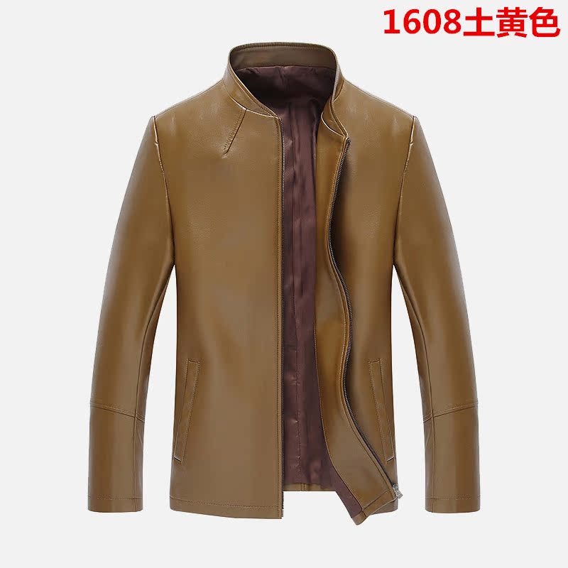 Áo khoác nam trung niên mùa xuân và mùa thu nam cổ áo khoác da mỏng áo khoác nam trung niên áo khoác da PU - Quần áo lông thú áo khoác da nam