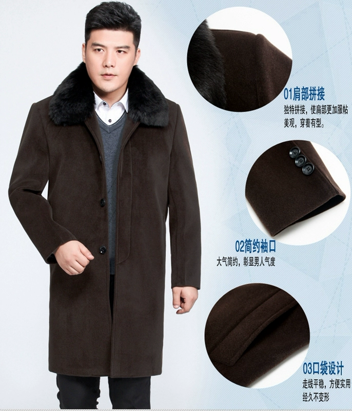 Mùa thu và mùa đông nam trung niên dày cộng với nhung dài trench coat cha trung niên nam áo khoác dài kích thước lớn