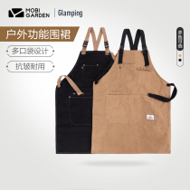 Pastoral Flute Camping Cooking Apron Outdoor Barbecue Cotton Canvas Splicing Harness Workwear Versatile Containing Apron