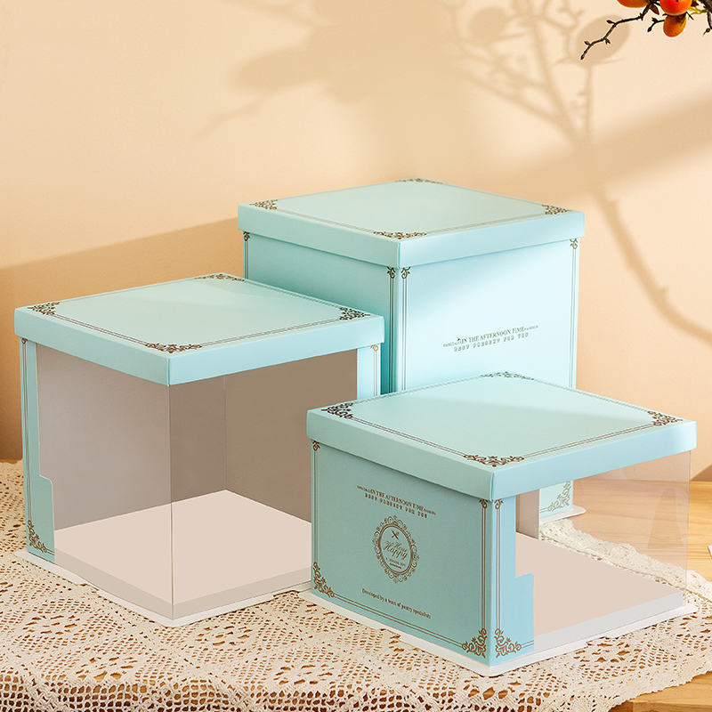 Large Translucent Birthday Cake Box Packaging Box 6/8/10/ 12inch Single/Double Layer Heightened Square Box with Handle