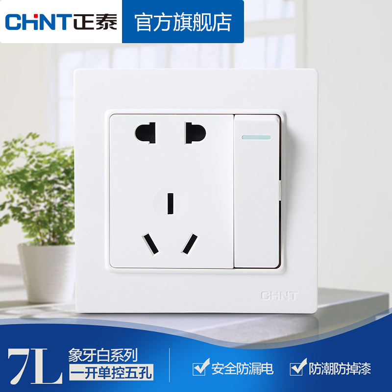 Zhengtai Electrical NEW7L Safety Steel Frame Switch Socket Switch with Socket Panel - Single Control Five Holes