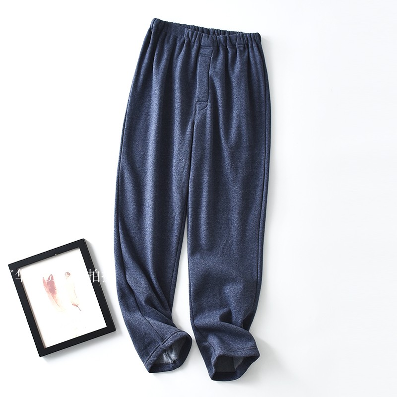 Mùa thu và mùa đông nam mới lót quần pyjama quần thẳng phía trước mở quần rắn màu nhà tiết kiệm ấm mềm dày quần đũi nữ đẹp