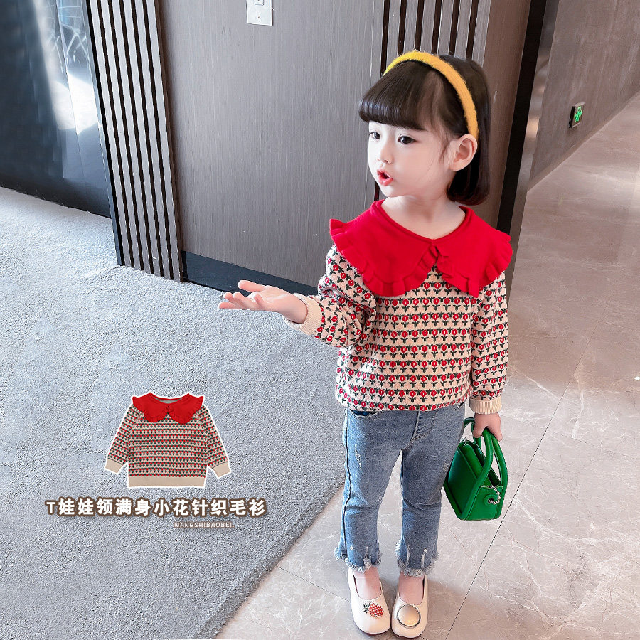 Girl's knitted sweatshirt spring autumn 2022 new children's clothing foreign blouses Flowers Women Baby Beats the undershirt Spring Dress Children