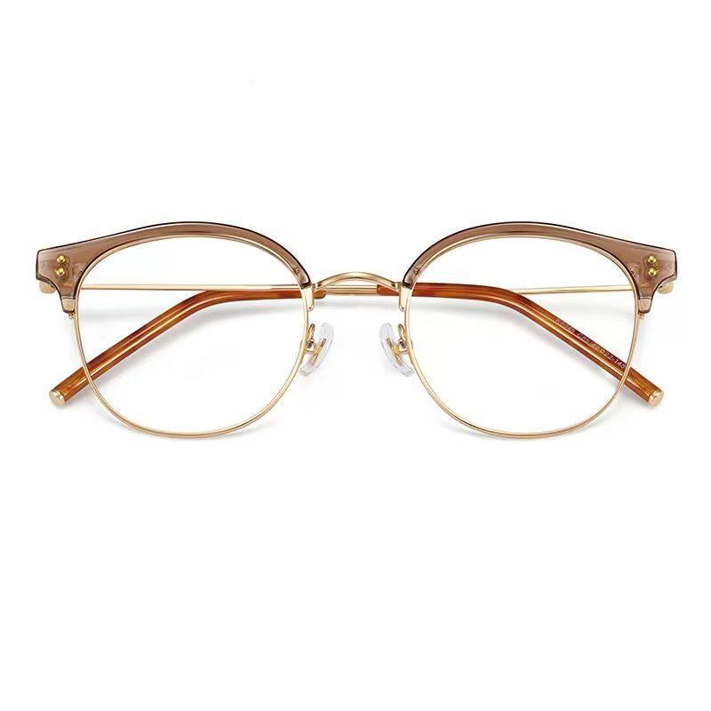 Xiaohongshu Same Style Cold Tea Gold Ultra-Light Half-Frame Prescription Glasses for Female Students, Small Round Frame, Makeup-Free Look Essential, Trendy