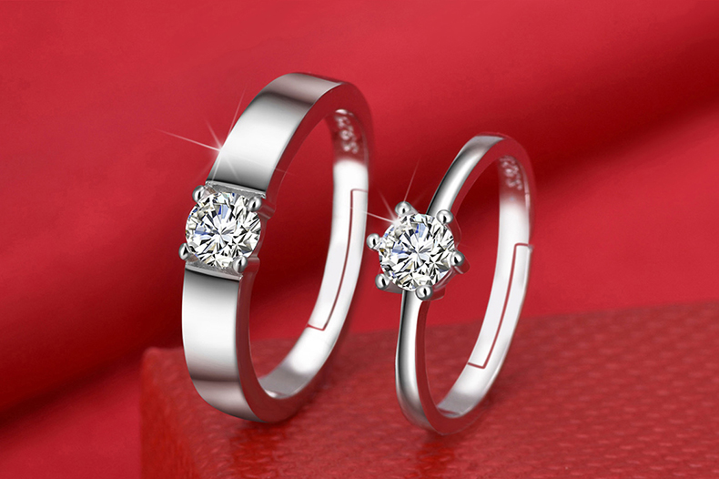 S925 sterling silver couple nhẫn một cặp chữ đồ trang sức nam giới và phụ nữ sống miệng để vòng đơn giản mở nhẫn cưới chiếc nhẫn kim cương