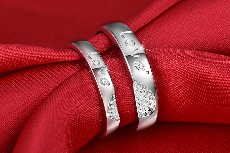 S925 sterling silver couple nhẫn một cặp chữ đồ trang sức nam giới và phụ nữ sống miệng để vòng đơn giản mở nhẫn cưới chiếc nhẫn kim cương