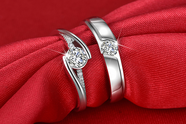 S925 sterling silver couple nhẫn một cặp chữ đồ trang sức nam giới và phụ nữ sống miệng để vòng đơn giản mở nhẫn cưới chiếc nhẫn kim cương