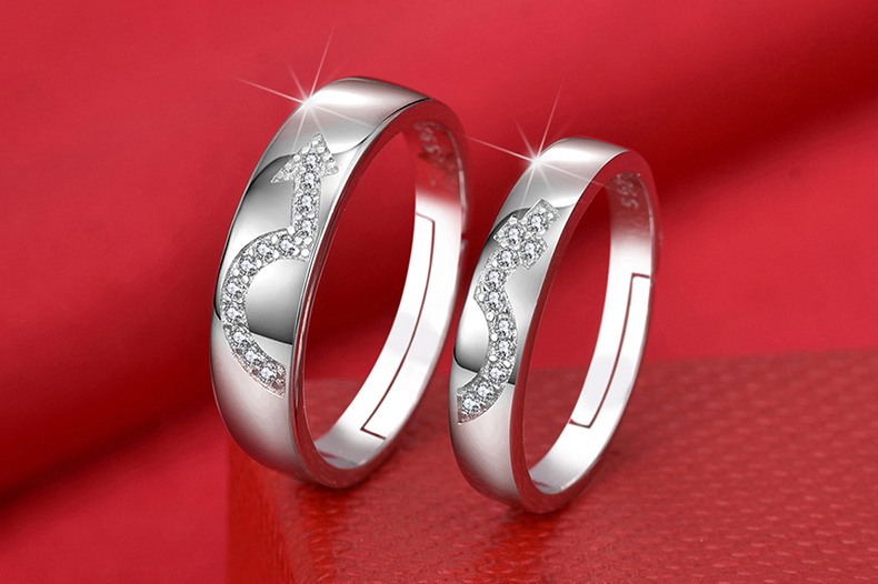 S925 sterling silver couple nhẫn một cặp chữ đồ trang sức nam giới và phụ nữ sống miệng để vòng đơn giản mở nhẫn cưới chiếc nhẫn kim cương