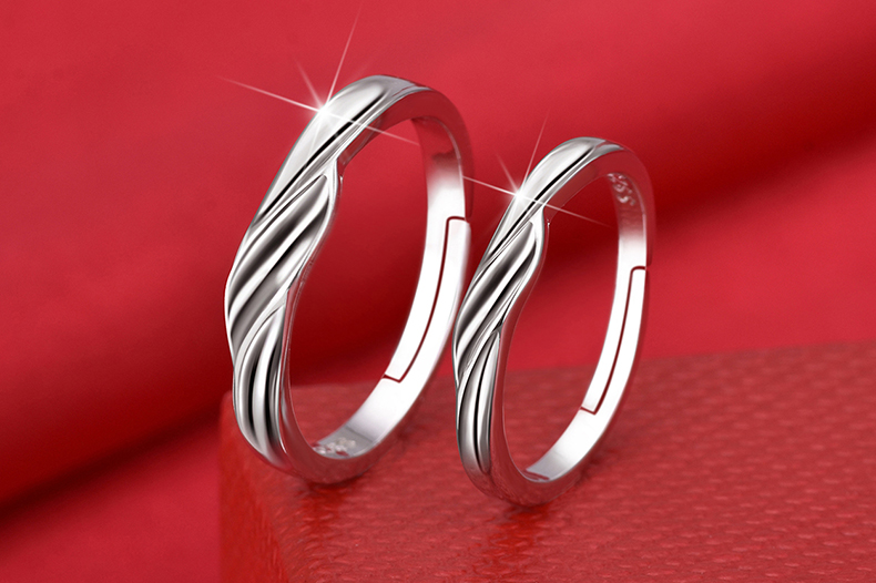 S925 sterling silver couple nhẫn một cặp chữ đồ trang sức nam giới và phụ nữ sống miệng để vòng đơn giản mở nhẫn cưới chiếc nhẫn kim cương