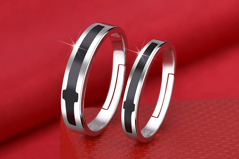 S925 sterling silver couple nhẫn một cặp chữ đồ trang sức nam giới và phụ nữ sống miệng để vòng đơn giản mở nhẫn cưới chiếc nhẫn kim cương