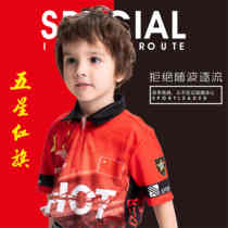 Leisure sweat-absorbing short-sleeved children polo shirt archery shooting suit table tennis badminton suit Red and Black quick-drying summer