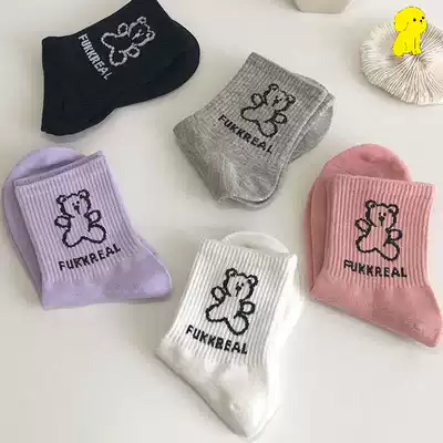 Socks female stockings ins tide autumn and winter cotton spring and autumn stockings cartoon cute Japanese bear stockings