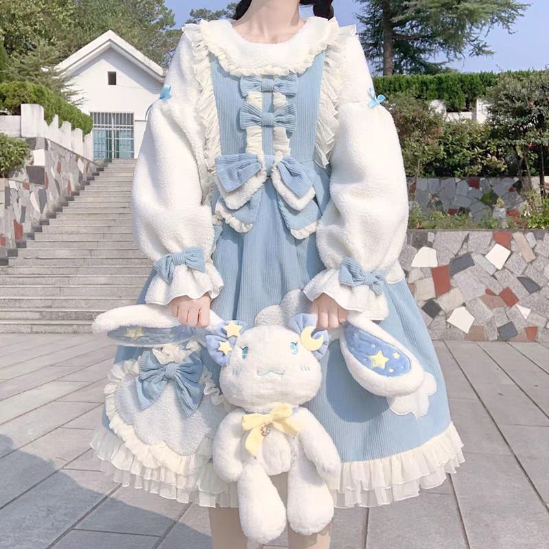 Winter Clouds Turn Sunny Lolita Cute Dress Super Thick Autumn and Winter Lolita Long-Sleeved Op Large Size Student Skirt
