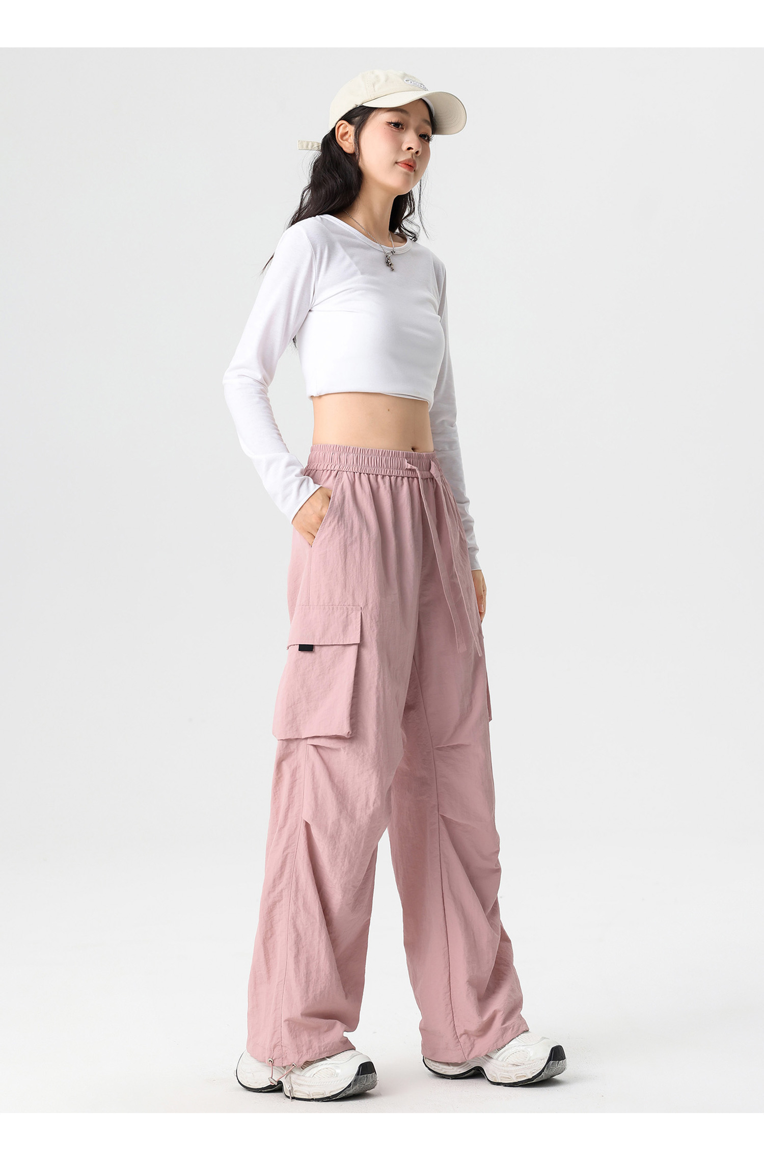 Q work unisex, couple, American straight tube parachute pants, high waist, casual, wide leg, quick drying, sport_voghion.com