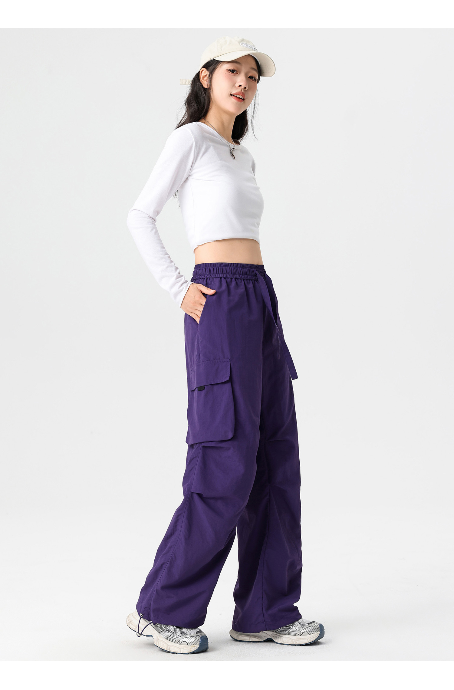 Q work unisex, couple, American straight tube parachute pants, high waist, casual, wide leg, quick drying, sport_voghion.com