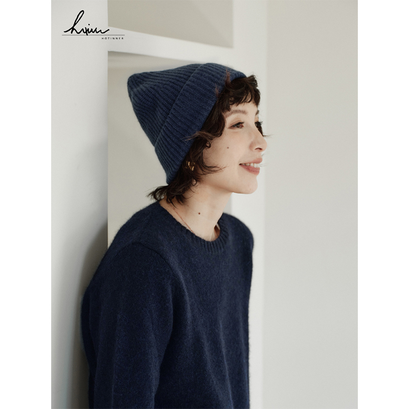 Hotinner Japanese Style Pure Wool Basic Beanie Hat for Women and Men, Versatile Lightweight Ultra-Soft Breathable Knit Hat for Spring and Autumn