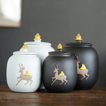 One bag one deer black and white coarse pottery tea cans ceramic large household sealed cans storage cans gift box packaging customization