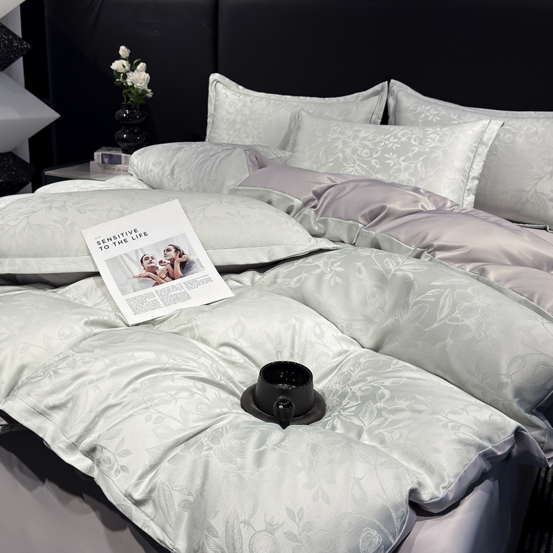 Jihilton Royal Silk Satin Seven-Color Silver Thread Jacquard Four-Piece Set High Precision Jacquard Quilt Cover Tencel Bed Sheet A4 Jihilton Royal Silk Satin Seven-Color Silver Thread Jacquard Four-Piece Set High Precision Jacquard Quilt Cover Tencel Bed Sheet A4