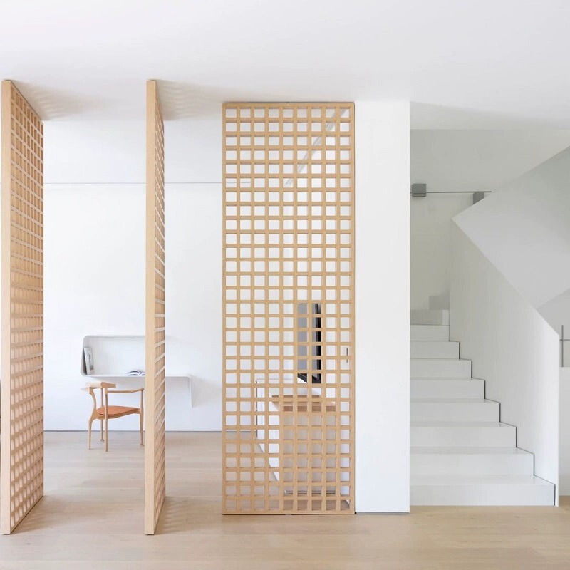 Solid Wood Minimalist Square Lattice Screen, Simple Hollow Grid Partition for Living Room and Bathroom Dry Area, Entryway Partition Wall