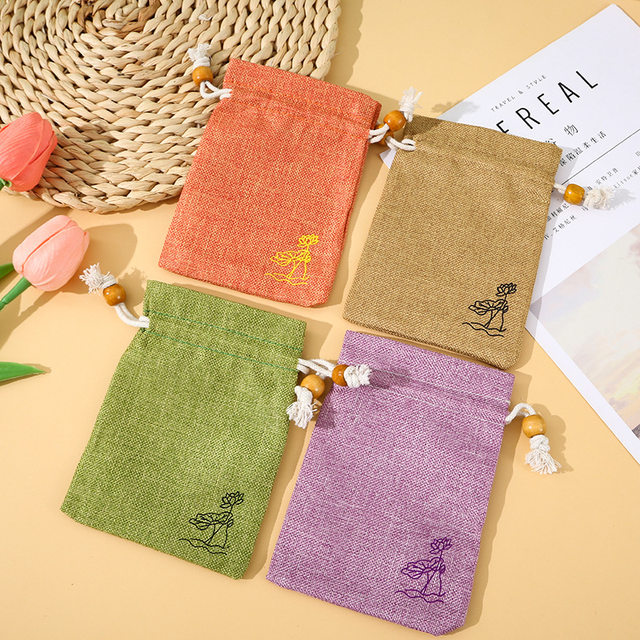 Drawstring Linen Pouch, Composite Imitation Linen Bag, High-End Jewelry Bag, Celadon Packaging Bag, Linen