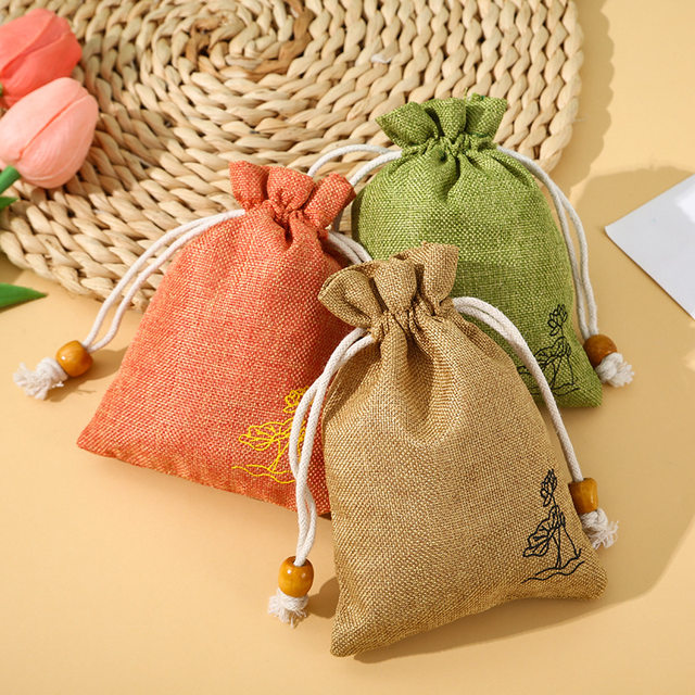 Drawstring Linen Pouch, Composite Imitation Linen Bag, High-End Jewelry Bag, Celadon Packaging Bag, Linen