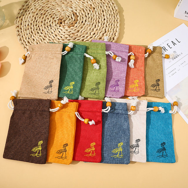 Drawstring Linen Pouch, Composite Imitation Linen Bag, High-End Jewelry Bag, Celadon Packaging Bag, Linen