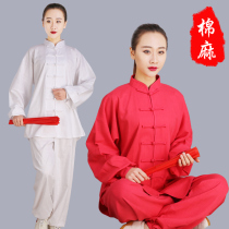 Hengshu cotton and hemp tai chi suit female spring and autumn Chinese style Tai chi chuan clothing middle-aged and elderly spring and autumn martial arts practice suit male