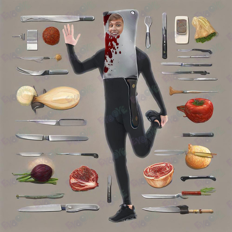 Halloween Adult Stage Party Event Funny Cosplay Kitchen Knife Plug Special Effects Headgear Performance Costume