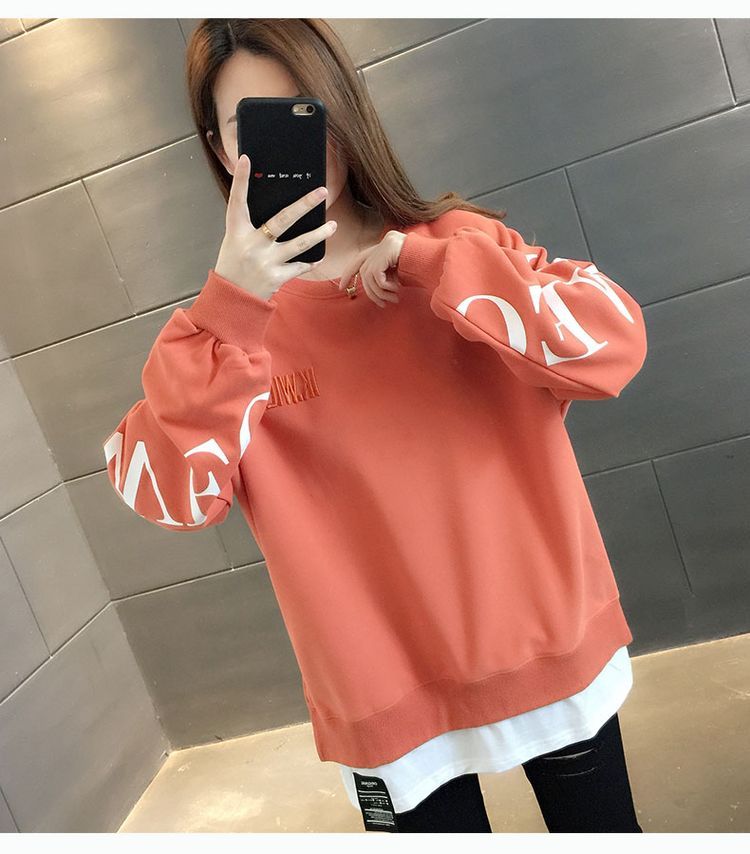 Fake hai mảnh phiên bản Hàn Quốc của cổ tròn lỏng lẻo trùm đầu áo len in chữ hoang dã áo khoác nữ 2020 mùa xuân và mùa thu - Áo len