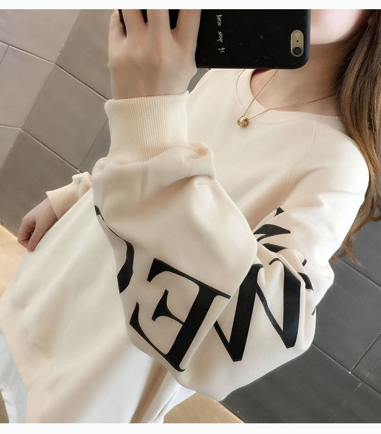 Fake hai mảnh phiên bản Hàn Quốc của cổ tròn lỏng lẻo trùm đầu áo len in chữ hoang dã áo khoác nữ 2020 mùa xuân và mùa thu - Áo len