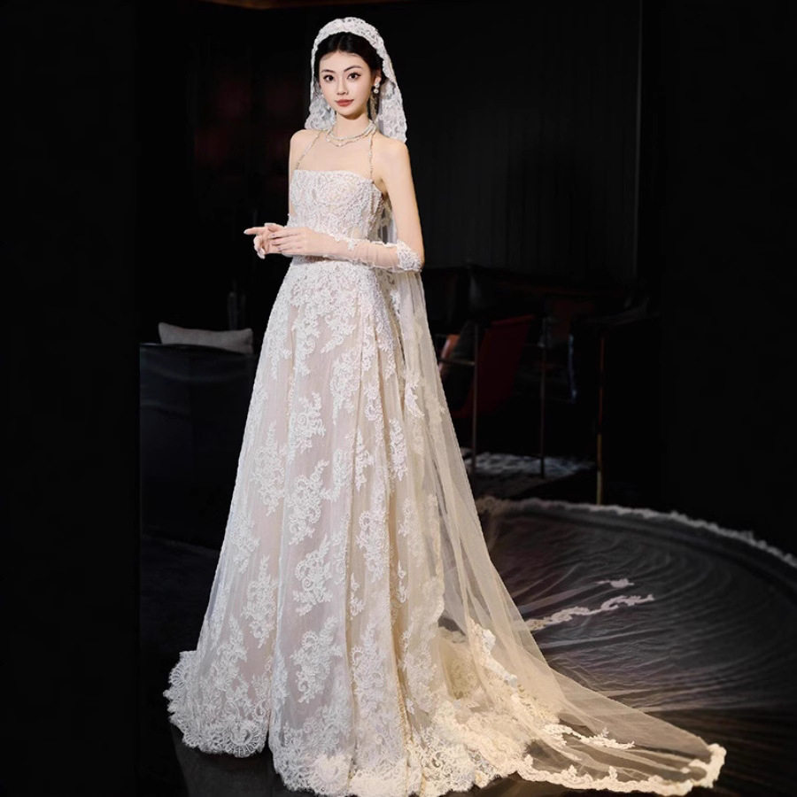 Простое и легкое свадебное платье 2025 new bride с высококачественной текстурой маленького человечка, выделяющееся из основной пряжи темперамента леди