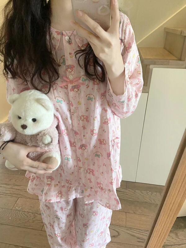Japanese-Style Women's Pajamas for Spring and Autumn, Long-Sleeved, Internet-Famous, Cute Cartoon My Melody, 2026 New Home Wear