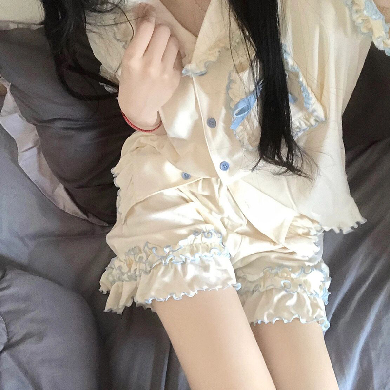 Cute Pajamas for Women, Summer Style, Short-Sleeved, Pure Cotton, Internet Celebrity Style, Sweet Girl Princess Style, Doll Collar, Spring and Summer Home Wear