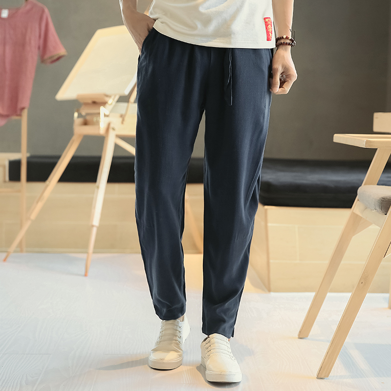 Mùa hè Trung Quốc quần vải gió nam mỏng loose-fitting quần âu Harun quần chín điểm quần quần bông lồng đèn đàn ông