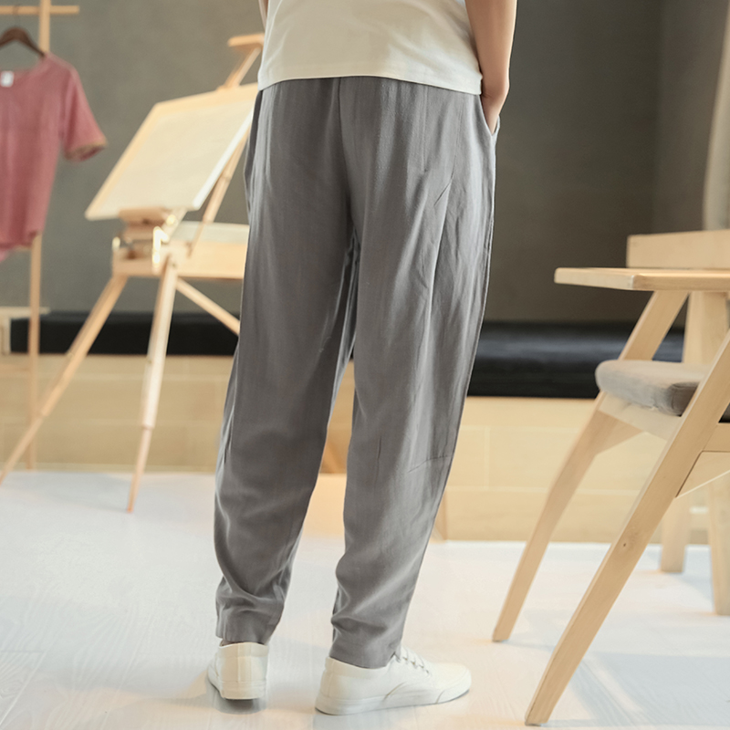 Mùa hè Trung Quốc quần vải gió nam mỏng loose-fitting quần âu Harun quần chín điểm quần quần bông lồng đèn đàn ông