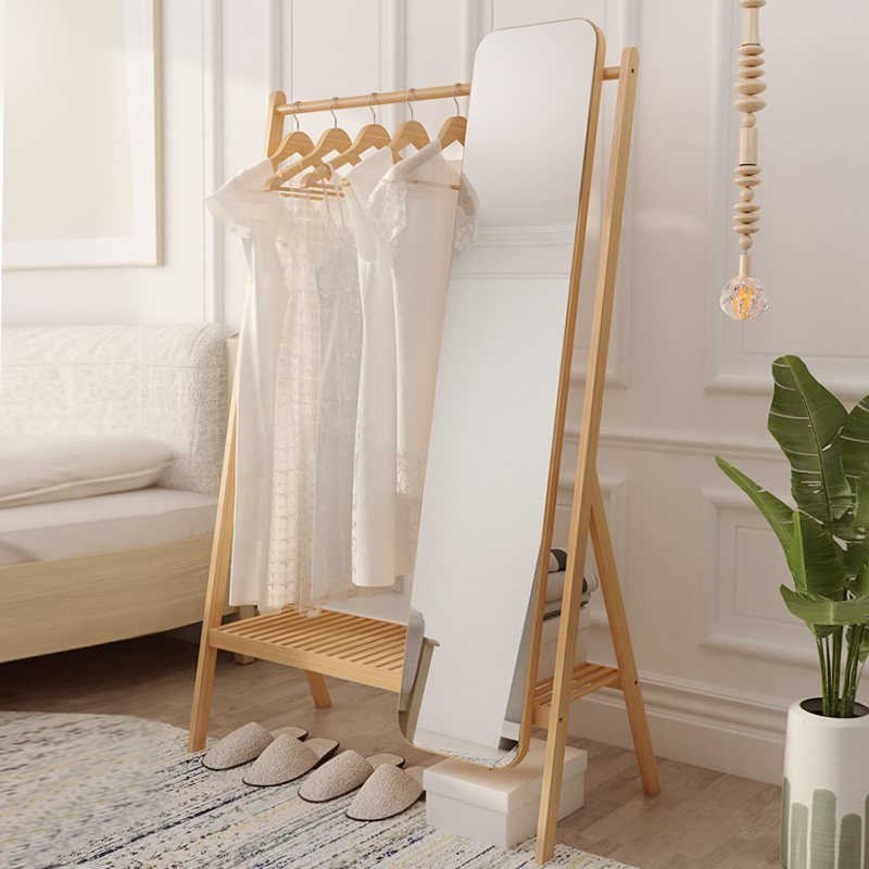 Coatrack Mirror Integrated Simple Hanging Floor Bedroom with full-length mirror Home full-length mirror Hanging clothes shelf