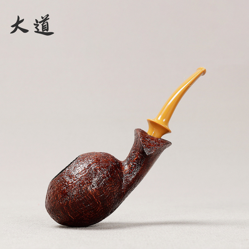 Guoshi Avenue 034 Brown Sandblasted Freestyle Puffer Yellow Mouth Military Plug 3mm Smoke Pipe Briar Wood Smoking Pipe